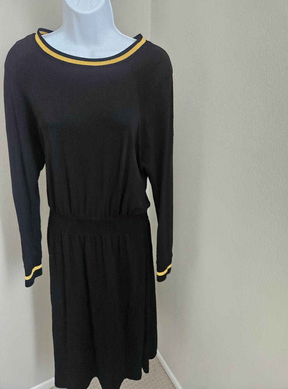 M Missoni Black Yellow Trim Long Sleeve Drop Waist Midi Dress